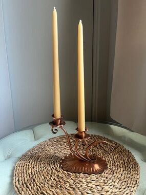 Vintage Gregorian Solid Copper  Floral Elegant Scrolled Double Candle Holder